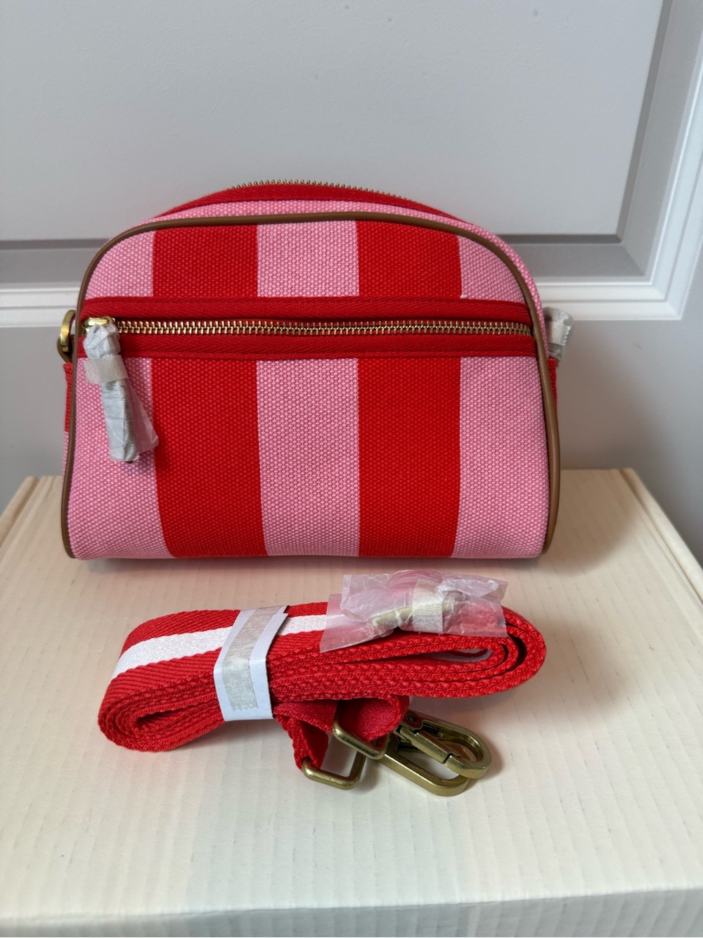 Boden Striped Canvas Crossbody Bag in Pink and Red - Picture 2 of 6